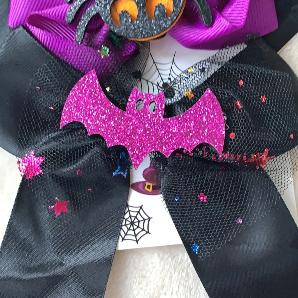 NEW 4 Halloween Hair Bows Girls Bats Minnie Mouse Spider 🕷💜